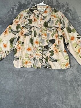 Pineapple Moon Hawaiian Silk Shirt Floral Tropical Button Up XXL